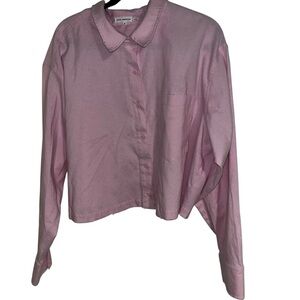 Good American Cropped Pink Button-Up Shirt long sleeve oversized distressed 3x